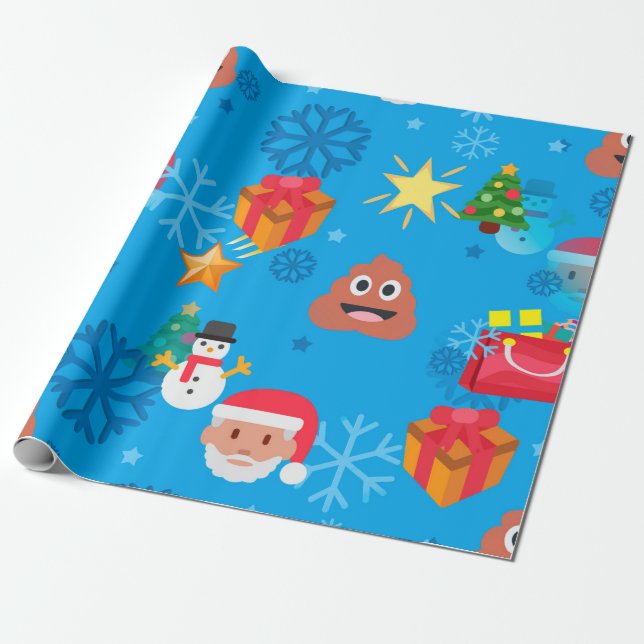 Papel De Regalo navidades azules poop emoji (Desenrollado)