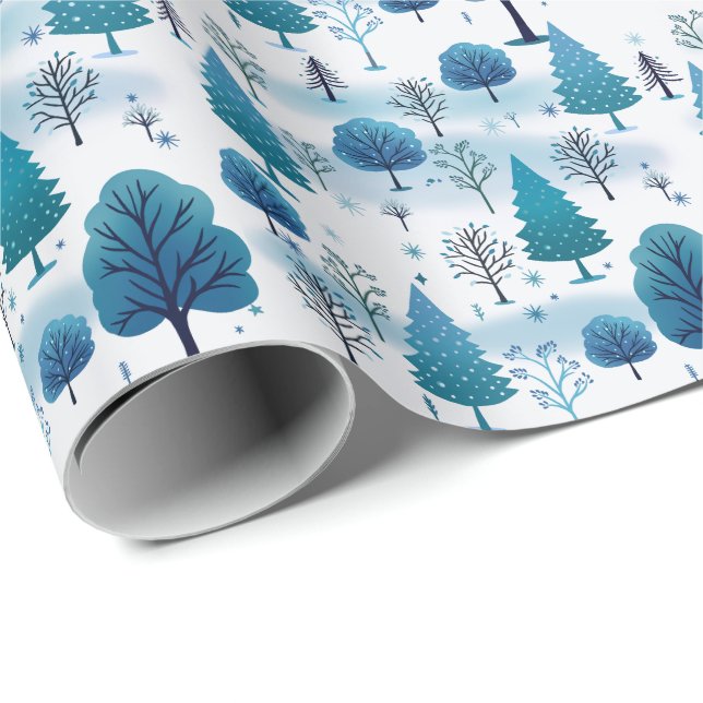 Papel De Regalo Navidades azules Verde azulados del bosque de niev (Esquina del rollo)