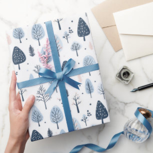 Papel De Regalo Navidades azules y blancos del bosque invernal