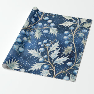 Papel De Regalo Navidades azules y blancos Pointsettia deja