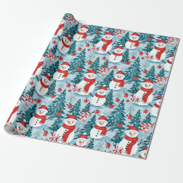 Papel De Regalo Navidades azules y rojos Fiesta de hombres de niev
