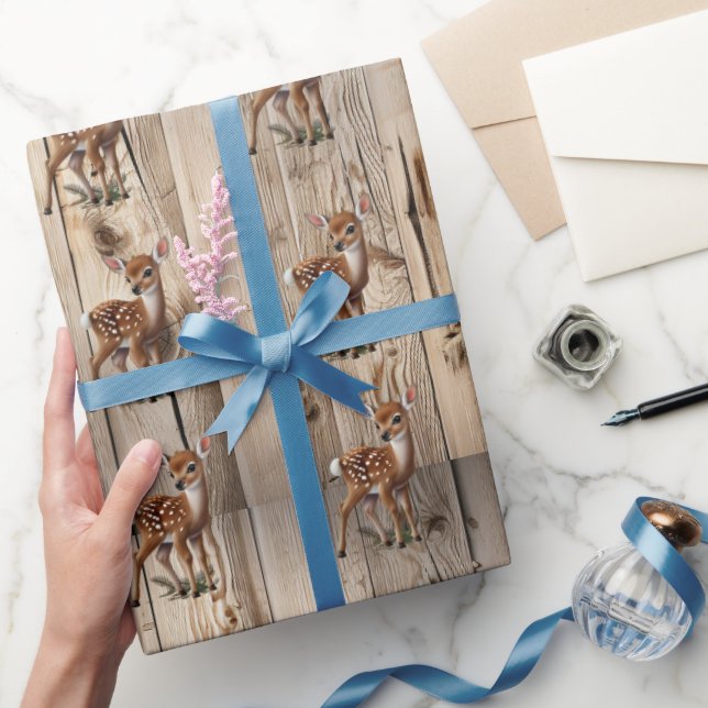 Papel De Regalo Navidades Baby Fawn Rustic Wood (Regalar)