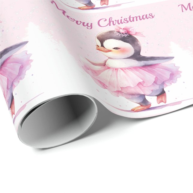 Papel De Regalo Navidades Ballerina Penguin Pink (Esquina del rollo)