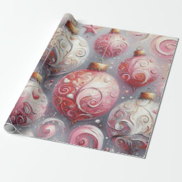 Papel De Regalo Navidades Balls Whimsical Swirls Rosa Gris Blanco