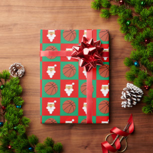 Papel De Regalo Navidades Baloncesto y Santa Red & Green Checker