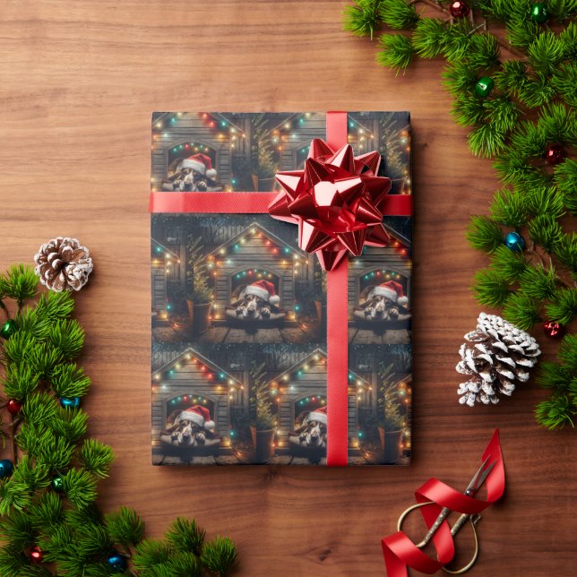 Papel De Regalo Navidades Basset Hound En Doghouse (Regalo de vacaciones)
