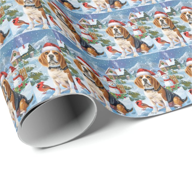 Papel De Regalo Navidades Beagle Dog Winter Wonderland Alegría (Esquina del rollo)