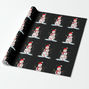 Papel De Regalo Navidades Béisbol Snowman Santa Xmas enciende B