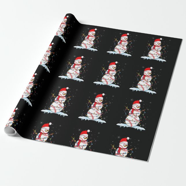 Papel De Regalo Navidades Béisbol Snowman Santa Xmas enciende B (Desenrollado)