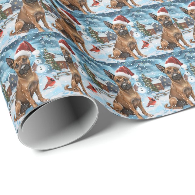 Papel De Regalo Navidades belgas malinoi Dog Winter Wonderland (Esquina del rollo)