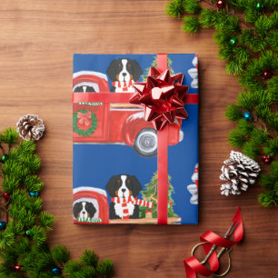 Papel De Regalo Navidades Bernese Mountain Dogs Red Truck Blue