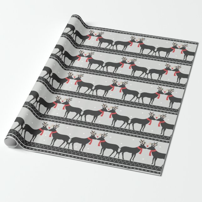 Papel De Regalo Navidades besando renos (Desenrollado)