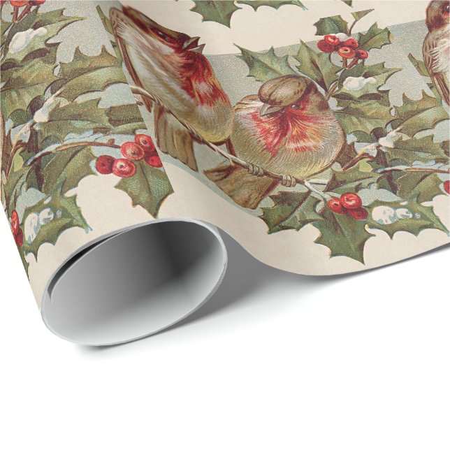 Papel De Regalo Navidades Bird Songbird Holly Snow (Esquina del rollo)