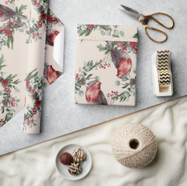 Papel De Regalo Navidades Birds Floral Berries