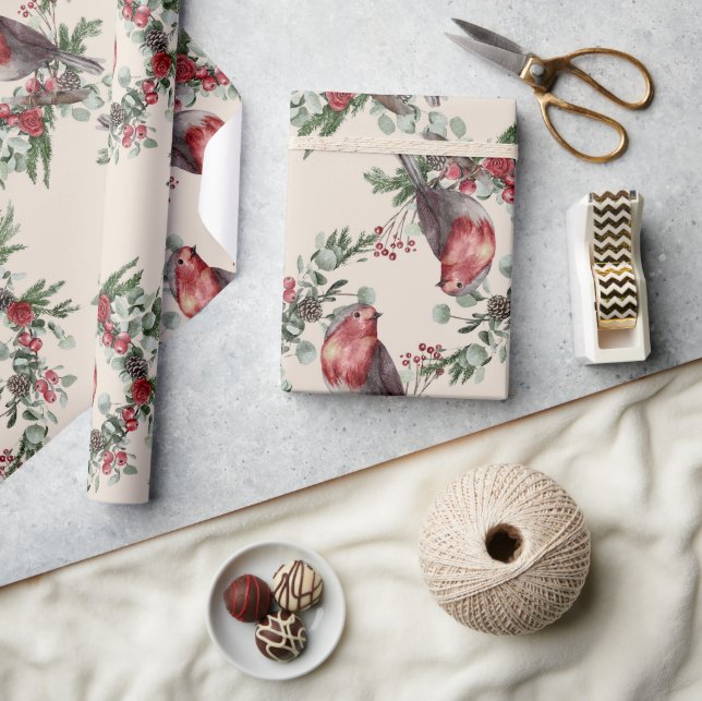 Papel De Regalo Navidades Birds Floral Berries (Artesanía)