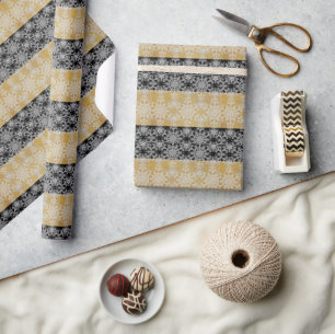 Papel De Regalo Navidades Black and Gold Snowflake