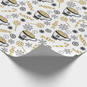 Papel De Regalo Navidades Black Gold White Coffee Candy