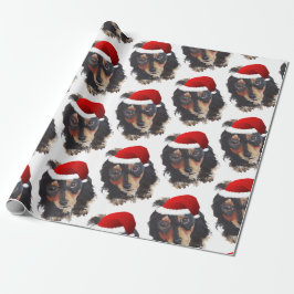 Papel De Regalo Navidades Black Tan Long Haired Doxie Santa Hat