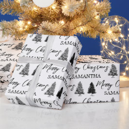 Papel De Regalo Navidades Black White Xmas Rustic Pine Tree
