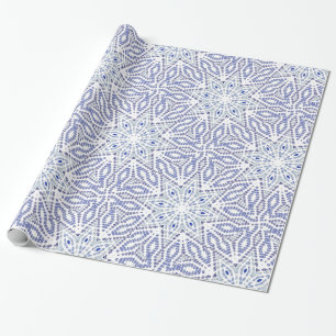 Papel De Regalo Navidades blancos azules Estrella modelo geométric
