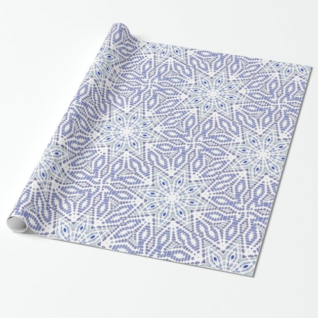 Papel De Regalo Navidades blancos azules Estrella modelo geométric (Desenrollado)