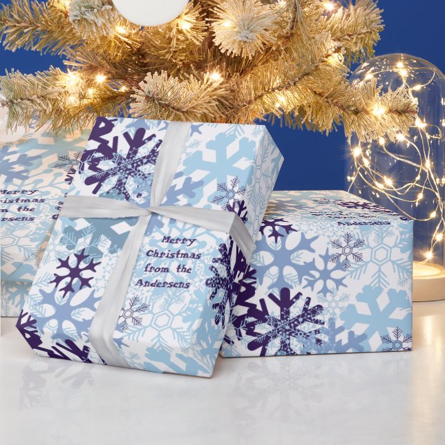 Papel De Regalo Navidades blancos azules personalizados copos de n (Vacaciones)