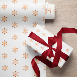 Papel De Regalo Navidades blancos con copos de nieve dorados senci
