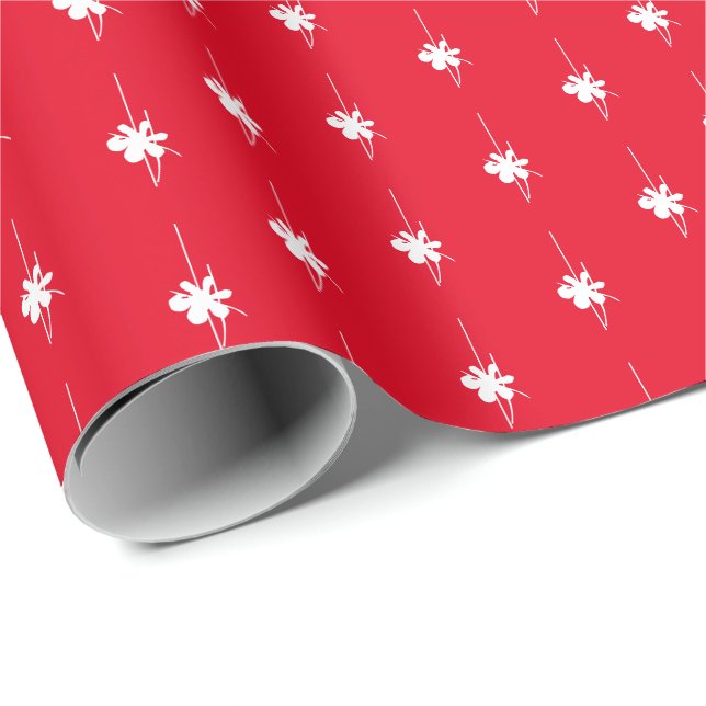 Papel De Regalo Navidades blancos copos de nieve rojos vacaciones  (Esquina del rollo)