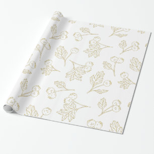 Papel De Regalo Navidades blancos de invierno Berries Gold