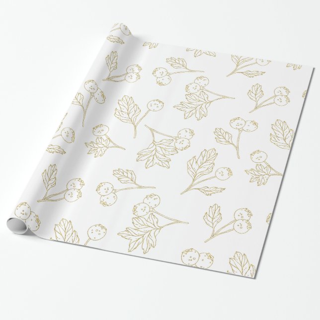 Papel De Regalo Navidades blancos de invierno Berries Gold (Desenrollado)