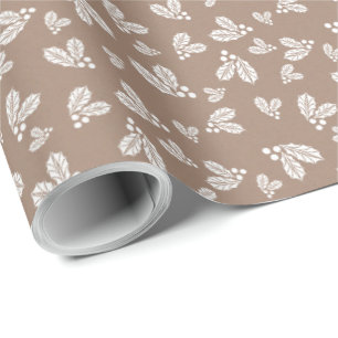 Papel De Regalo Navidades blancos de invierno de Kraft Holly Elega