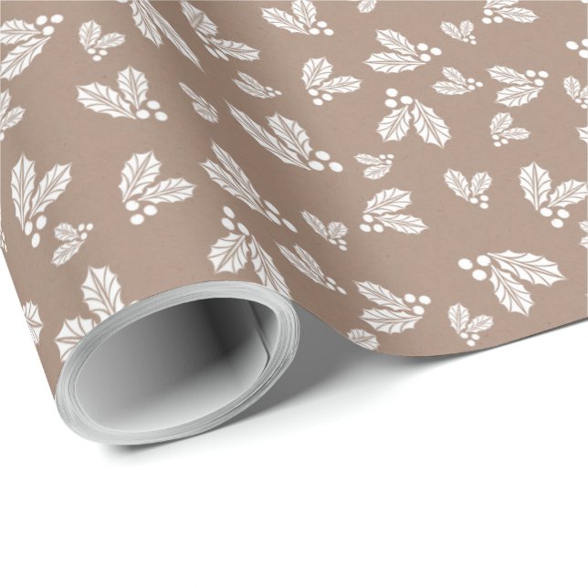 Papel De Regalo Navidades blancos de invierno de Kraft Holly Elega (Esquina del rollo)