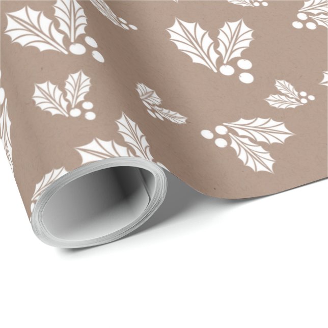 Papel De Regalo Navidades blancos de invierno de Kraft Holly Elega (Esquina del rollo)