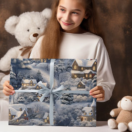Papel De Regalo Navidades blancos de la aldea de invierno moderna