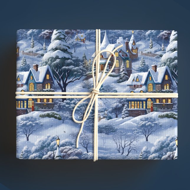 Papel De Regalo Navidades blancos de la aldea de invierno moderna (Subido por el creador)