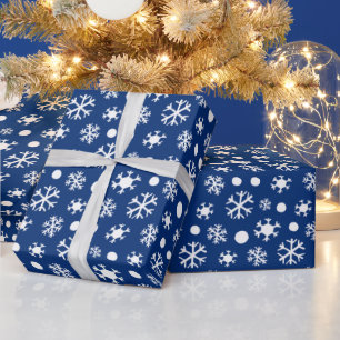 Papel De Regalo Navidades blancos de nieve azul oscuro moderno