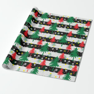 Papel De Regalo Navidades blancos negros rayas de nieve árboles ve