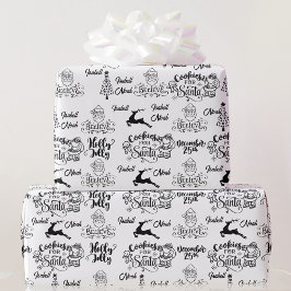 Papel De Regalo Navidades blancos negros Santa Personaliza los nom