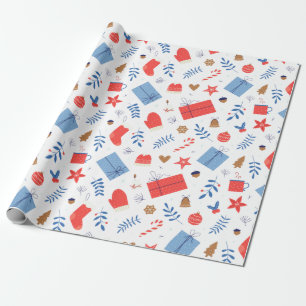 Papel De Regalo Navidades blancos rojos guantes canto de canas