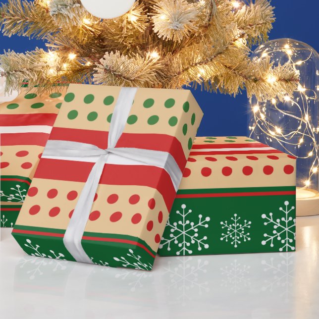 Papel De Regalo Navidades blancos verdes rojos copan nieve puntos  (Vacaciones)