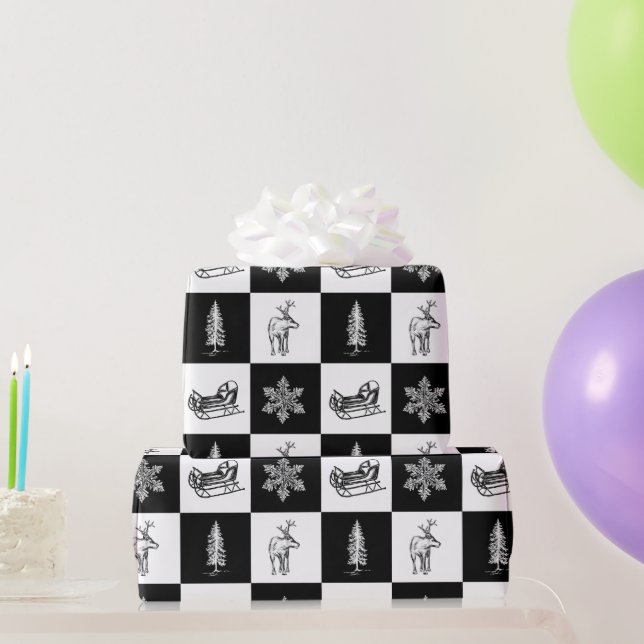 Papel De Regalo Navidades blancos y negros elegantes (Regalos de fiesta)