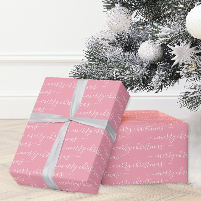 Papel De Regalo Navidades blancos y rosados de caligrafía moderna (Subido por el creador)