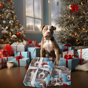 Papel De Regalo Navidades Blue and White Pitbull Pups