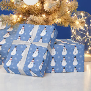 Papel De Regalo Navidades Blue Cute Snowman Snowflake