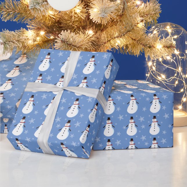 Papel De Regalo Navidades Blue Cute Snowman Snowflake (Vacaciones)