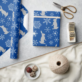 Papel De Regalo Navidades Blue Snowflakes and Bunnies