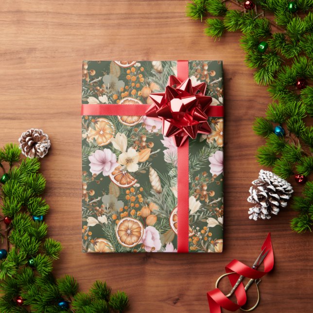 Papel De Regalo Navidades botánicos de cítricos de invierno rústic (Regalo de vacaciones)