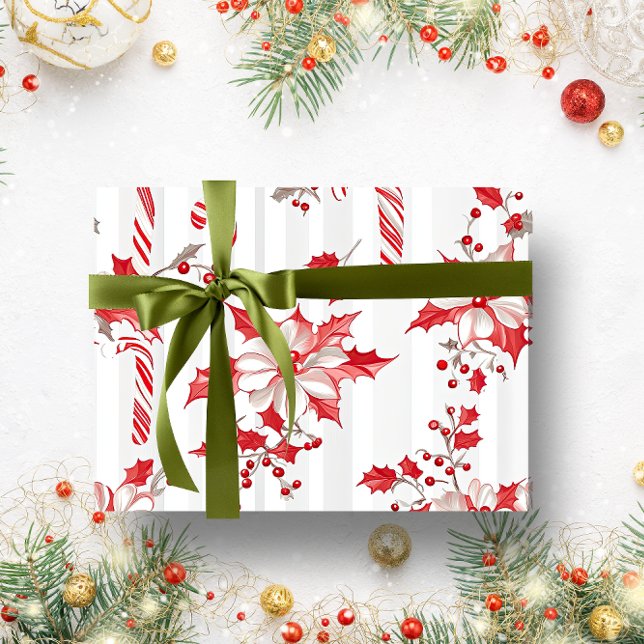 Papel De Regalo Navidades botánicos de floral roja de época (Vintage Rustic Red Floral Botanical Christmas Wrapping Paper)