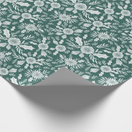 Papel De Regalo Navidades Botánicos de madera verde