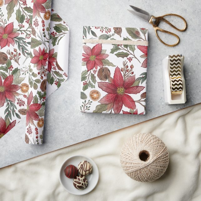 Papel De Regalo Navidades botánicos de Poinsettia Rustic (Artesanía)